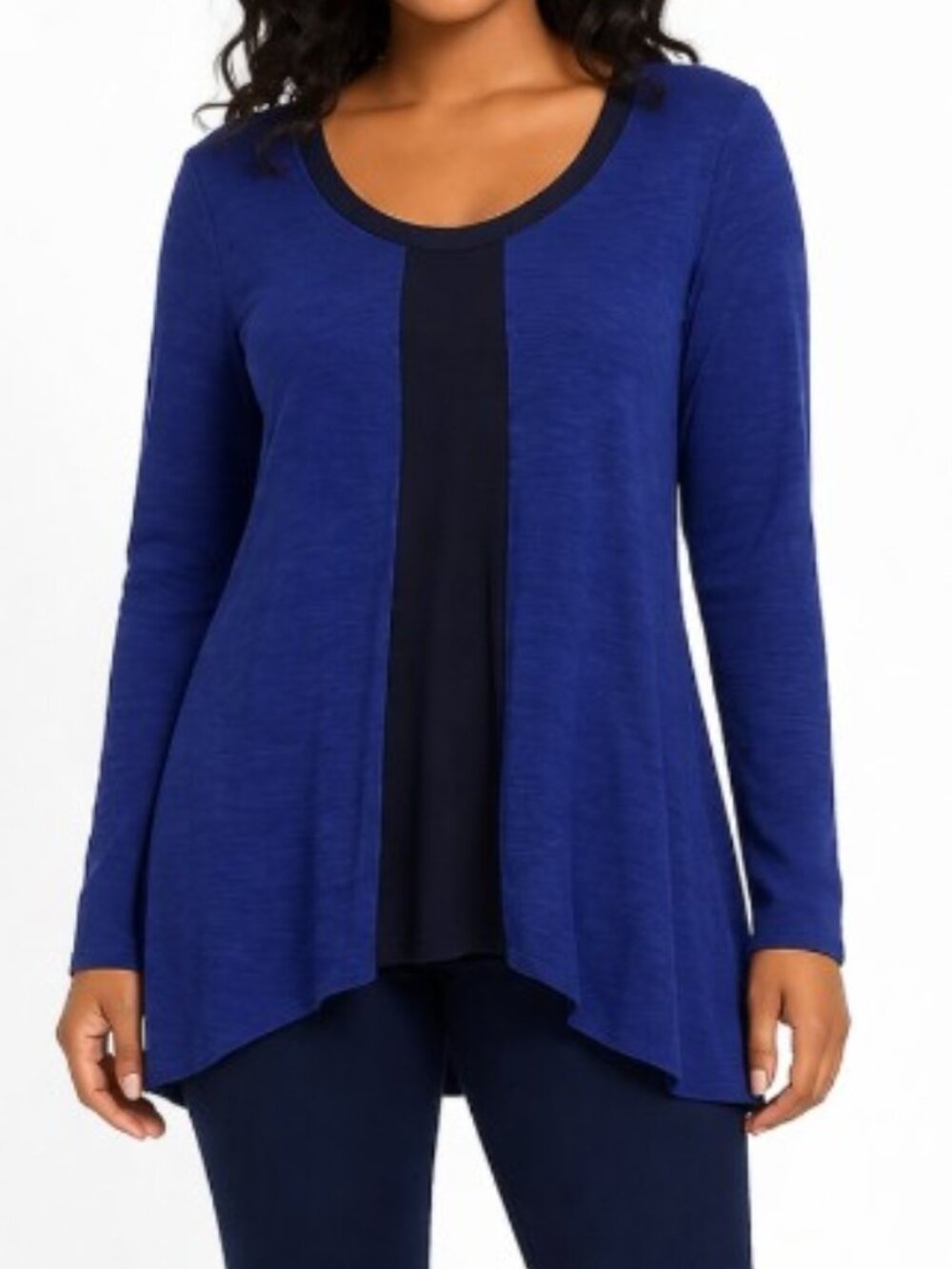 neon buddha Royal Blue Long Sleeve Tunic Top with Black Center Panel X- Small